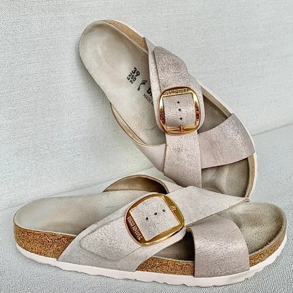 BIRKENSTOCK Big Buckle Siena Washed Metallic Rose Gold Leather Sandals Size 39 - Picture 2 of 10